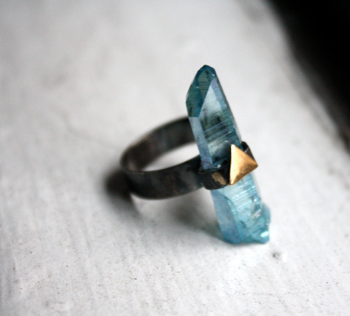The Future Ring- Aqua Aura crystal in Handmade Sterling Silver