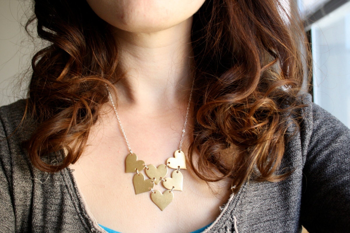 Handmade Heart Bib Necklace- Brass and Sterling Silver