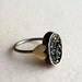Oval Black Drusy ring with Brass Hearts- Handmade in Sterling Silver
