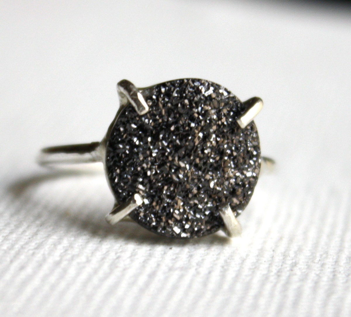 Sparkling Black Graphite Drusy in Handmade Prong Setting- Rachel Pfeffer