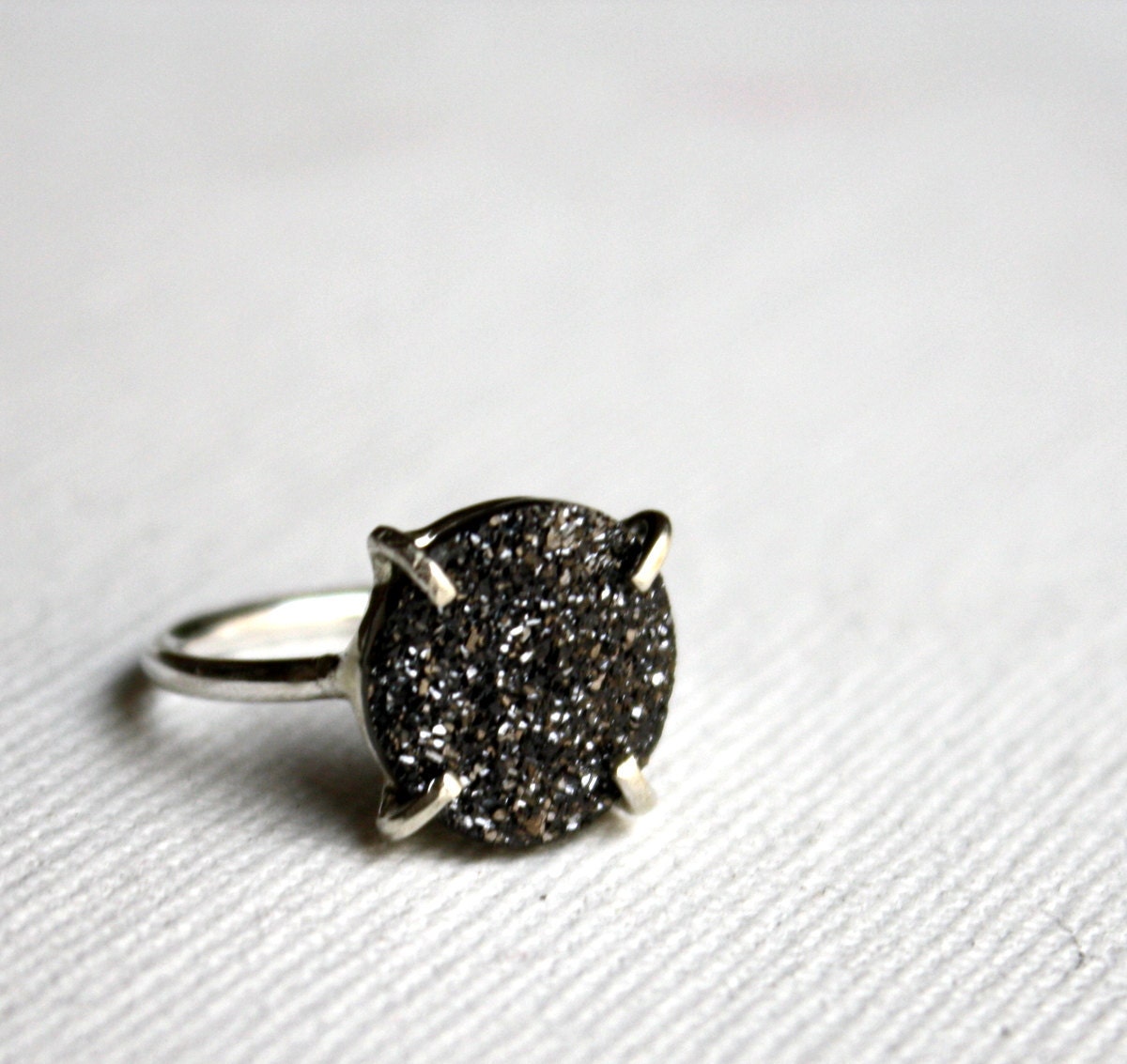 Sparkling Black Graphite Drusy in Handmade Prong Setting- Rachel Pfeffer