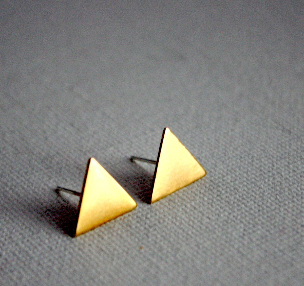 Handmade Medium Brass Triangle Studs with Sterling Silver Posts
