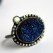 Big Blue Drusy Ring with Opal in Handmade Setting