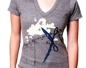 SNIP V-neck Tshirt on Heathered Gray - Women's Scissors Tee Shirt  XS S M L XL 2X 3X