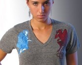 Womens Tshirt - Shoulder Angel and Devil Organic V-neck - Womens Graphic Tee XS S M L XL 2XL 3XL