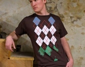 Space Invaders Argyle Tshirt on brown- Men's Argyle Shirt S M L XL 2X 3X