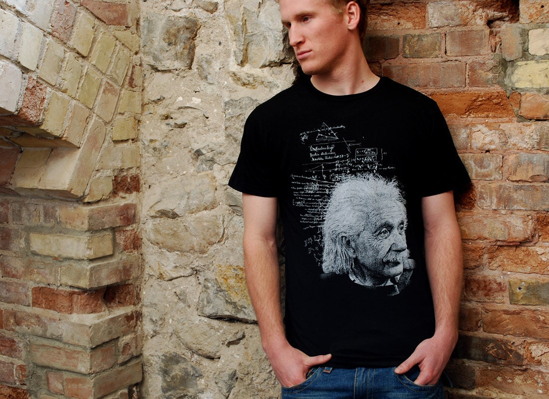 Albert Einstein Shirt on black - Men's Science Tshirt in S M L XL 2X 3X