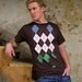 Space Invaders Argyle Tshirt on brown- Men's Argyle Shirt S M L XL 2X 3X