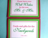 Two 5x7 Tent Folded Wedding Signs in Hot Pink and Lime Green - Wedding Guest Book and Cards and Gifts Table  - READY TO SHIP