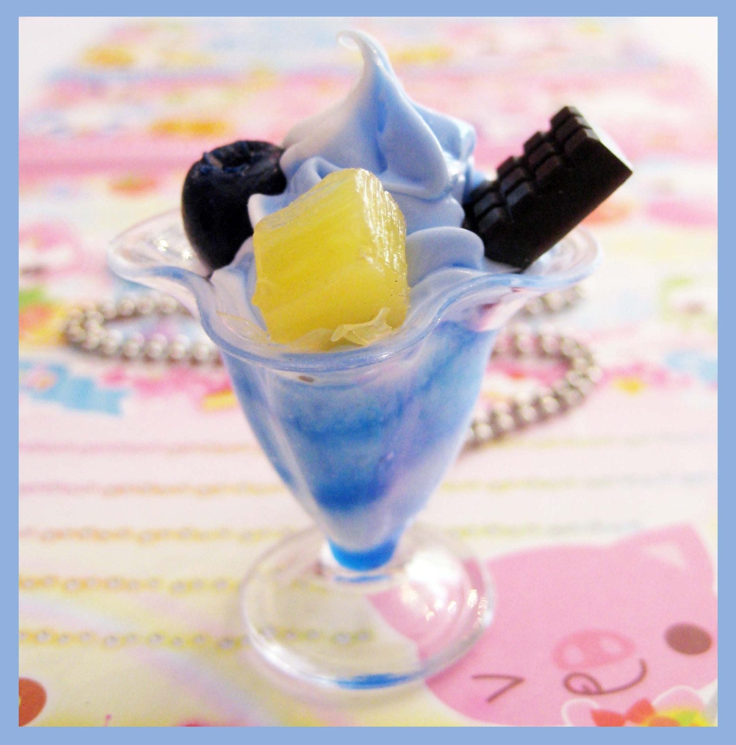Huge Blueberry Ice Cream Sundae Necklace
