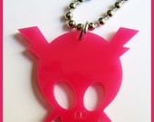 Hot Pink Acrylic Bolt Skull Necklace
