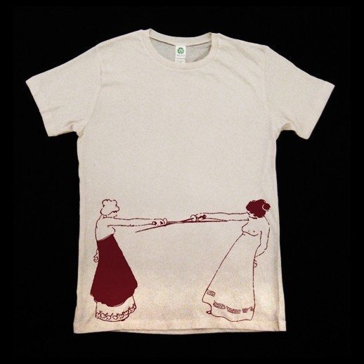 Mens Organic Cotton Tshirt in Oatmeal feat. Korssett Duel print in Deep Red