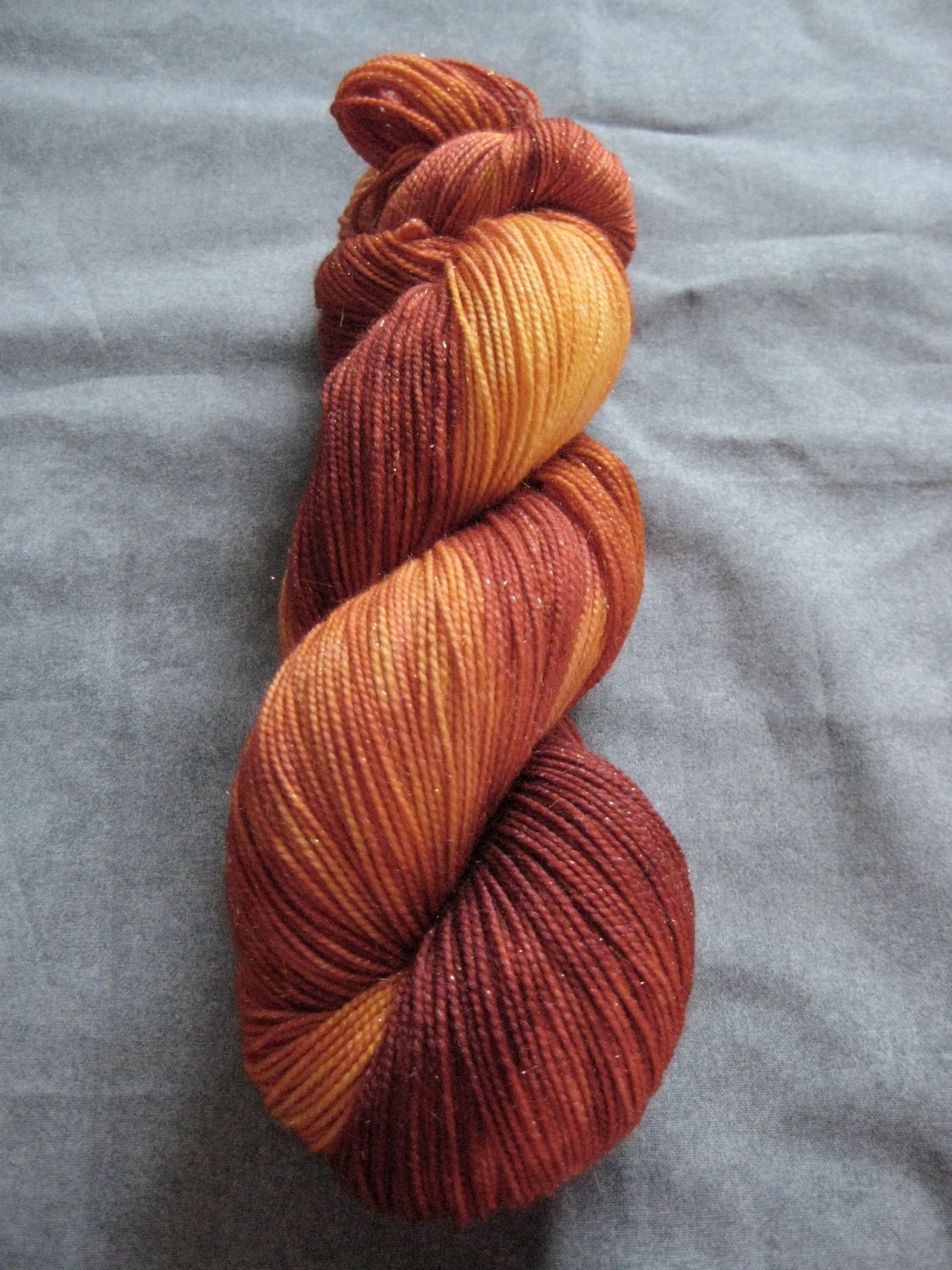 Hand Dyed Sparkle Sock Yarn - 438 yds - "Blood Orange"