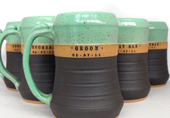 5-Piece Groomsman Set, Wheel Thrown, Personalized Pottery Beer Steins