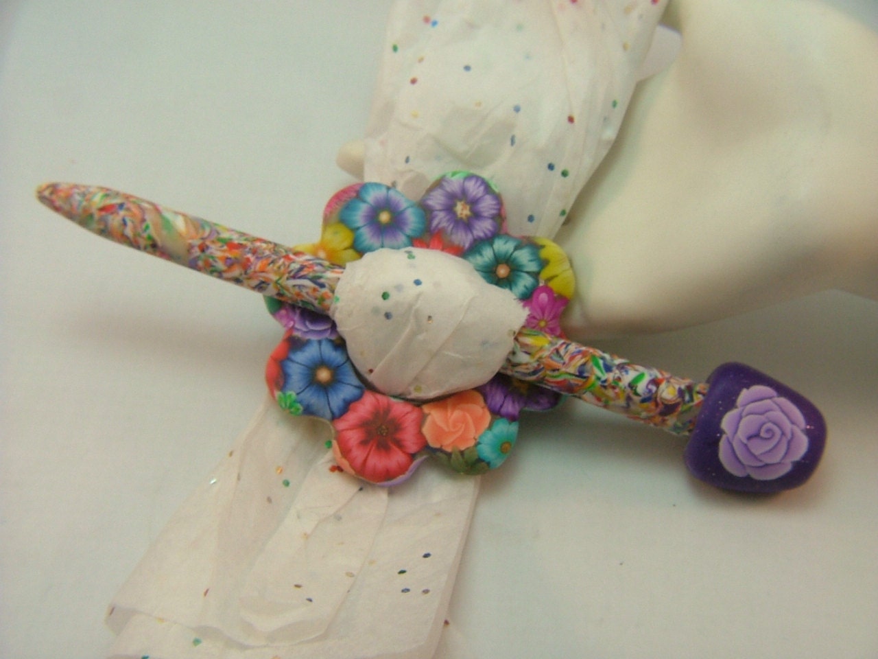 Handcrafted Shawl/Scarf Pin Colorful Millefiori Floral Polymer Clay
