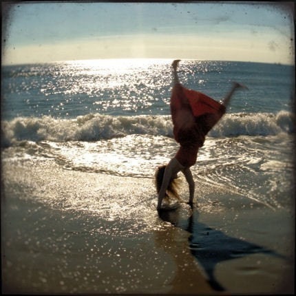 Beach Cartwheels - Joyous Seaside Photograph - 8x8 Print