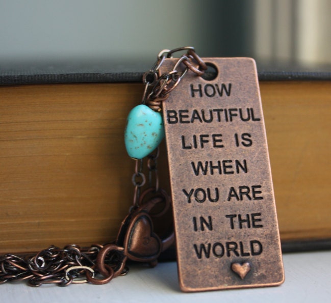 Antique Copper Pendant and Turquoise Heart Large Copper Heart Lobster Clasp Pendant necklace Free U S A Shipping