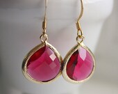 Ruby and Gold Teardrop earrings Free USA Shipping