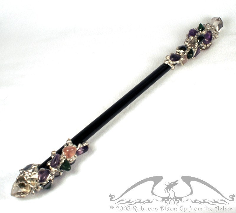 LIQUIDATION SALE Rejuvenator - Crystal Quartz, Amethyst, Hematite, Rose Quartz and  Green Agate Gemstone Wand