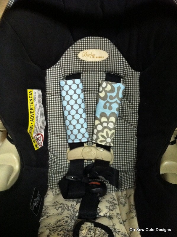 Cute Blue Moon Dot and Lotus Flower Reversible Car Seat Strap Covers