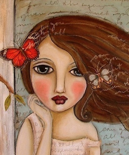 BOGO Art Print SALE -- Girl Art Print. Girl and Butterfly Art, Whimsical Nature Art, 10 inch x 10 inch PRINT by AutumnArt on Etsy
