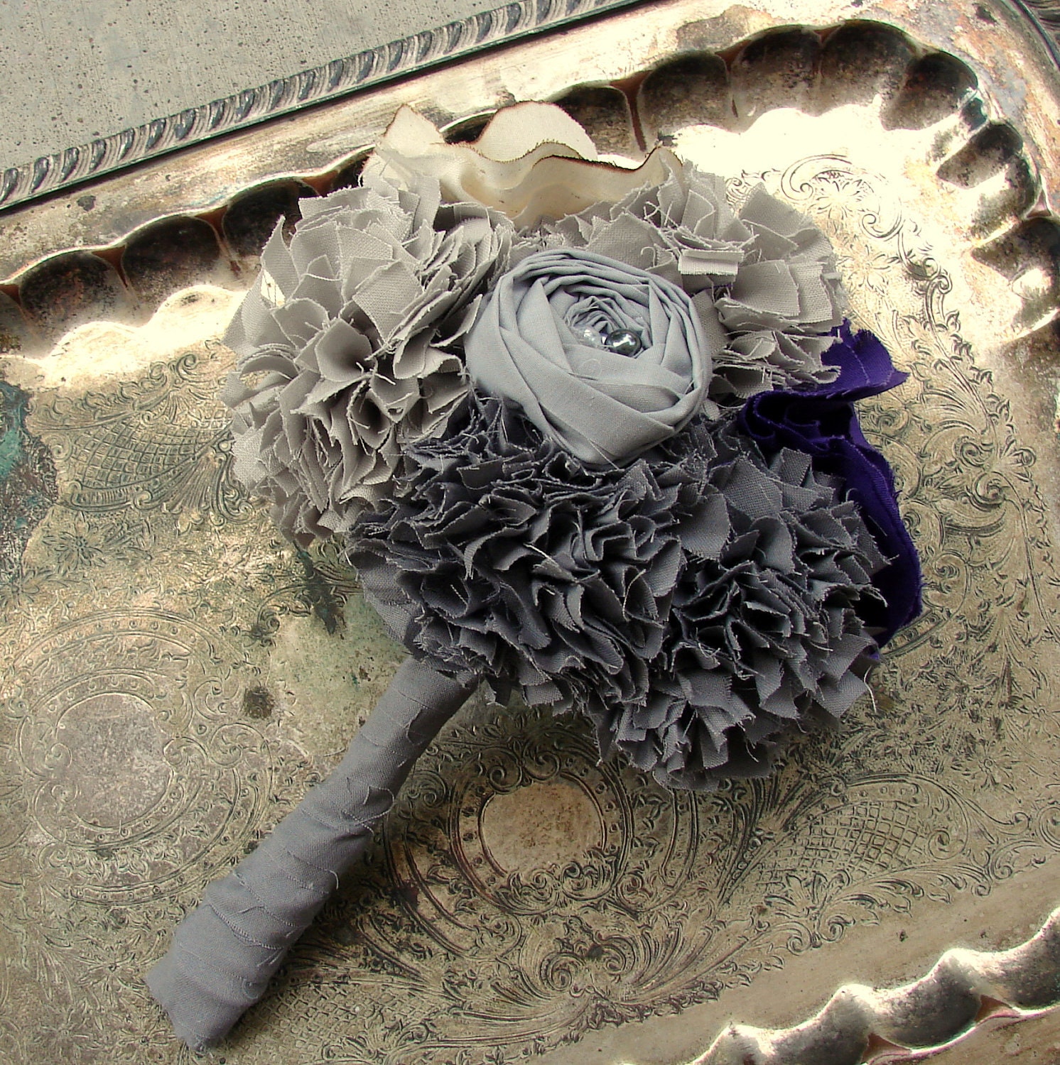 Fabric Flower Bouquet - Fabric Bouquet, Fabric Flower, Wedding, Bouquet - Bridal Bouquet