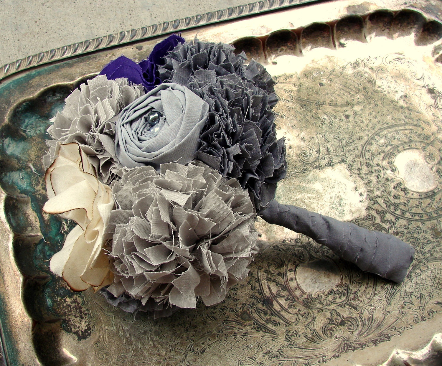 Fabric Flower Bouquet - Fabric Bouquet, Fabric Flower, Wedding, Bouquet - Bridal Bouquet