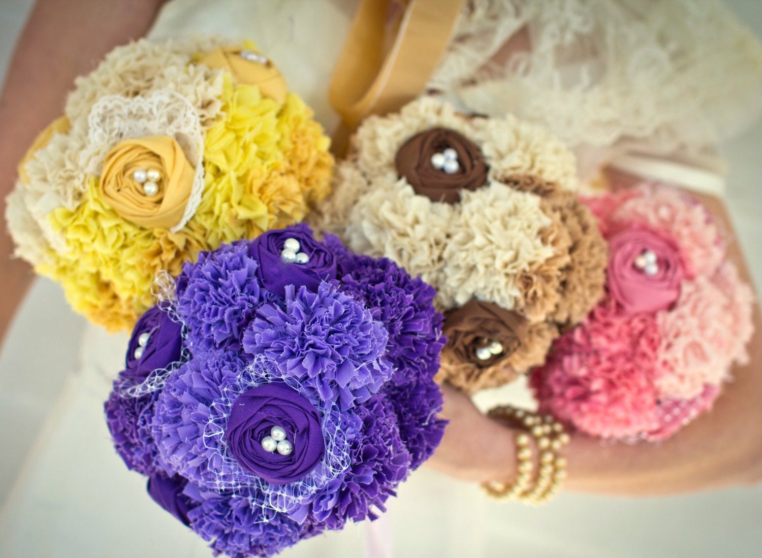 Yellow Fabric Flower Bouquet, Ombre Bouquet, Fabric Bridal Bouquet, Weddings