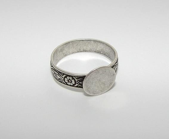 Ring Blanks - 10 Large Size Antiqued Silver Ox FLORAL Style 3 Glue On Pad Adjustable Ring Blanks, Perfect For Med-Large Size Fingers