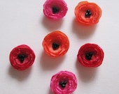 Poppy Fabric Applique - 6 Handmade Mini Poppy Flowers in Red, Orange and Fuchsia