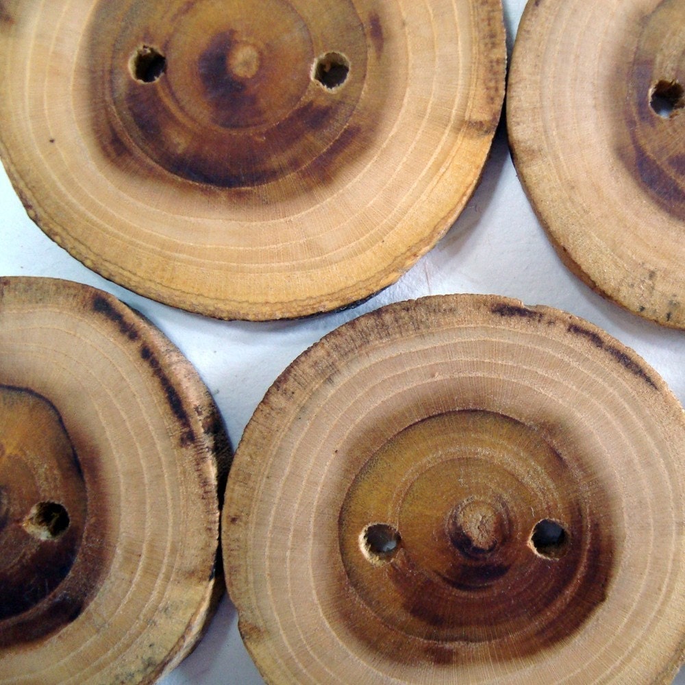 2 Big Rustic Wooden Buttons