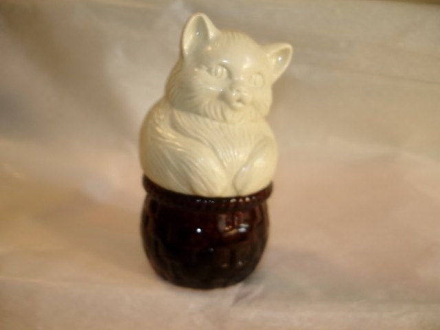 Sale Vintage Collectibles Figurine Perfume Bottle Cat on Amber Glass Basket Was 7.50 now 5.00