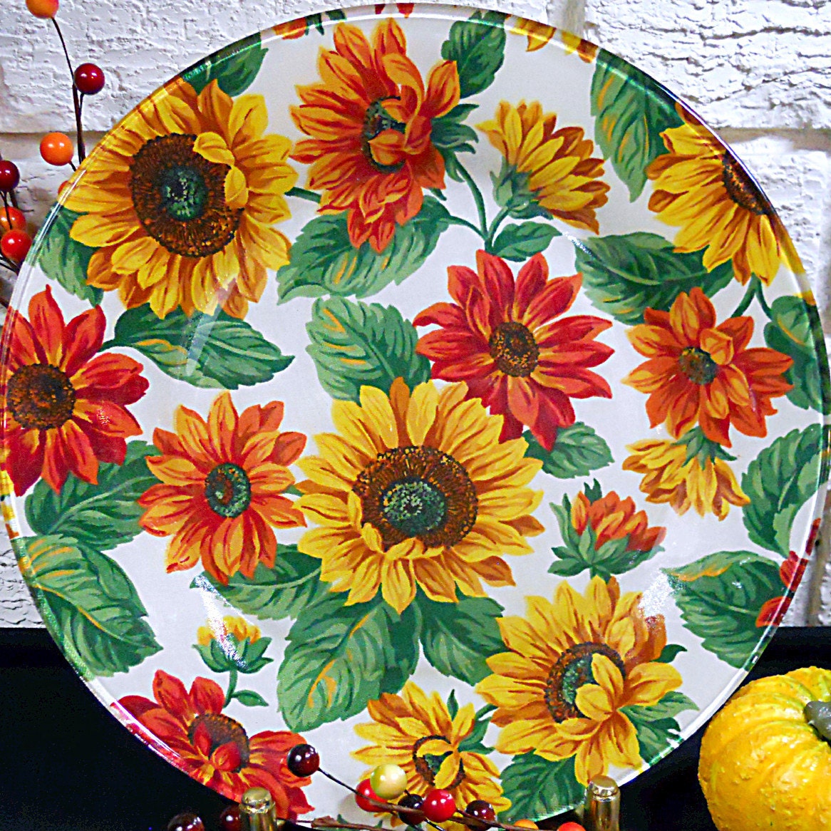 Reserved for Linda - Sunflower Decoupage Decorated Glass Plate