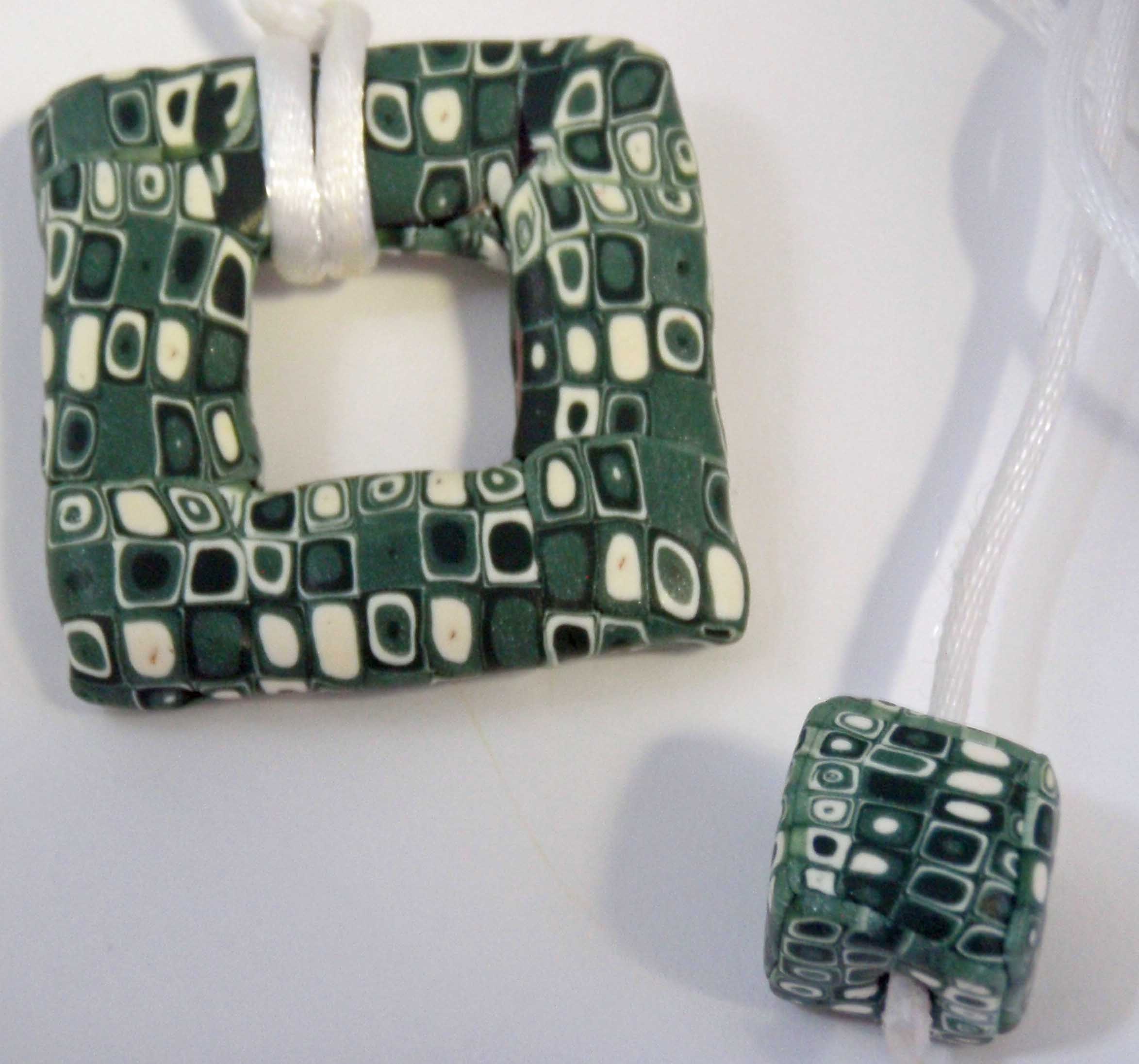Green and White Square Drop Through Pendant