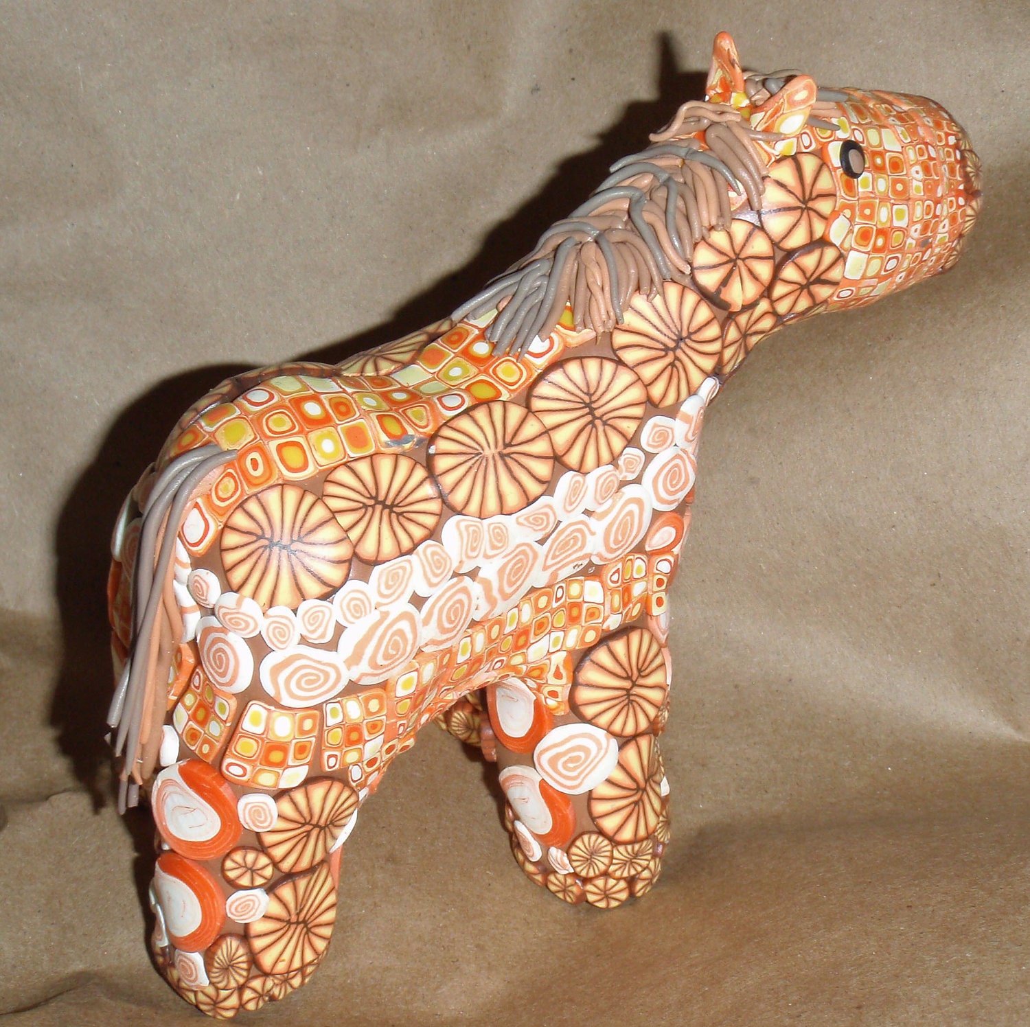 Polymer clay calico horse millefiore cane sculpture