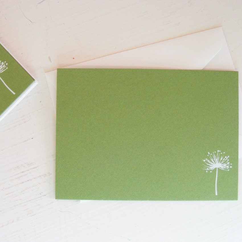 Dandelion Foil Imprinted Flat Notecard Set in Moss