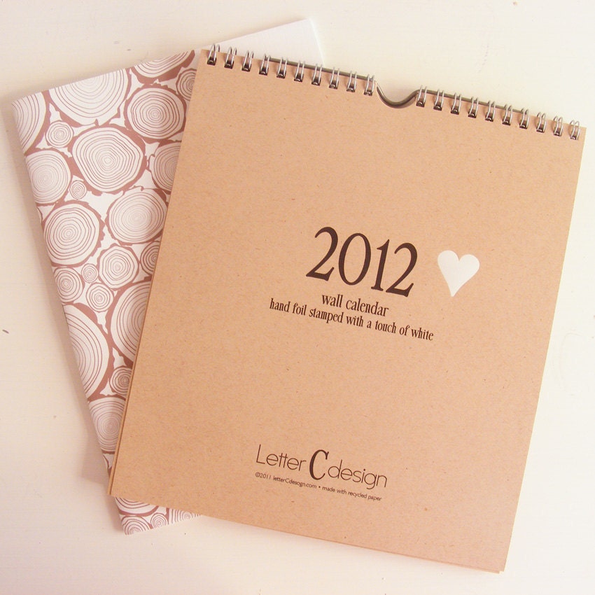 2012 Wall Calendar - White Foil Stamped on Recycled Kraft
