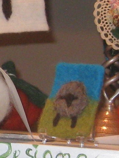 ACEO Needle Felted Tiny ACEO Wool Tapestry Sheep by Artist Barbara Wright
