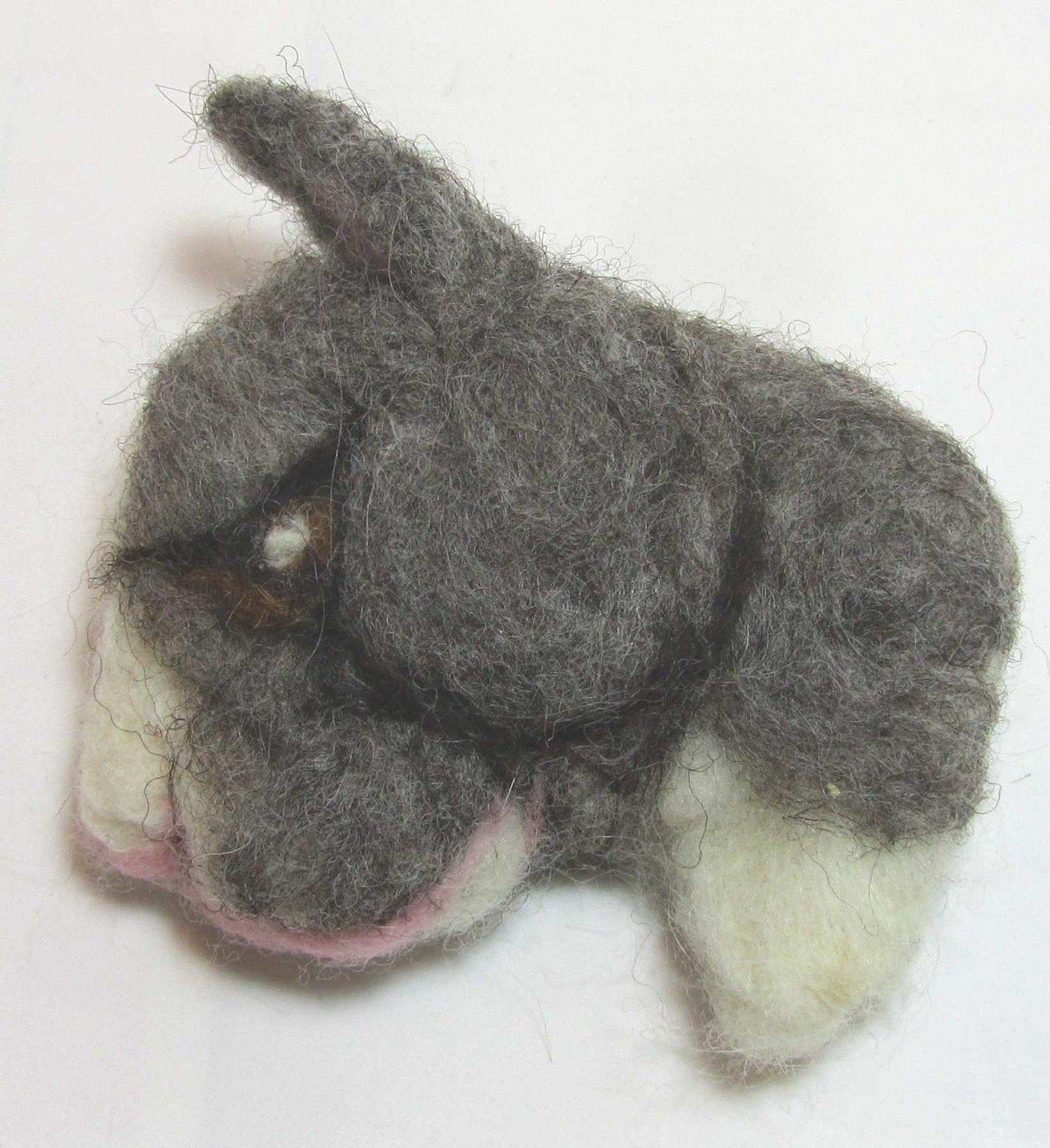 Gray &  White Cat Portrait  Pin - Needle Felt Wool Kitty