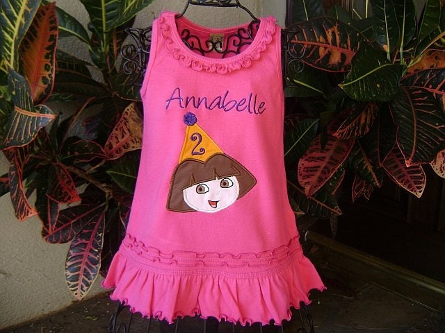 Personalized Dora Birthday Dress - Custom Made Sizes 6 mos-Girls 6X