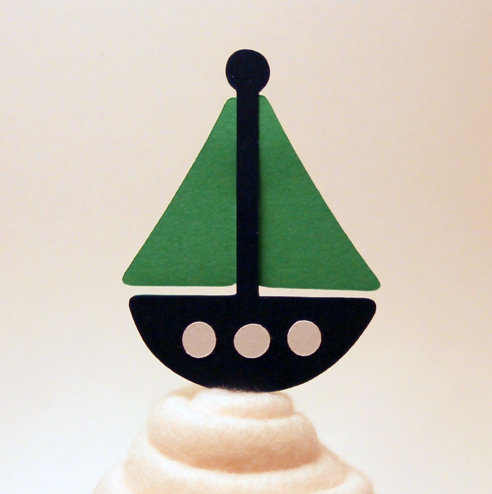 Sailboat Cupcake Toppers (Set of 24)-- You Choose COLORS