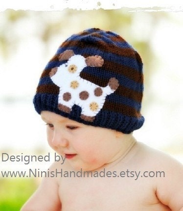 Knit DOGGIE Baby Hat,  Beanie, Dog Hat, Pets, White dog, chrochet baby hat, toddler beanie, christmas gift,   childrens clothing
