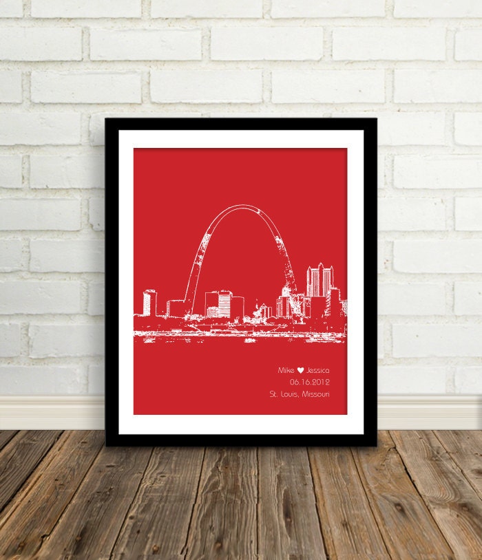 Custom Wedding Gift : Personalized Wedding City Skyline Print - 8x10 / St. Louis, Missouri - Any City or Landmark Available