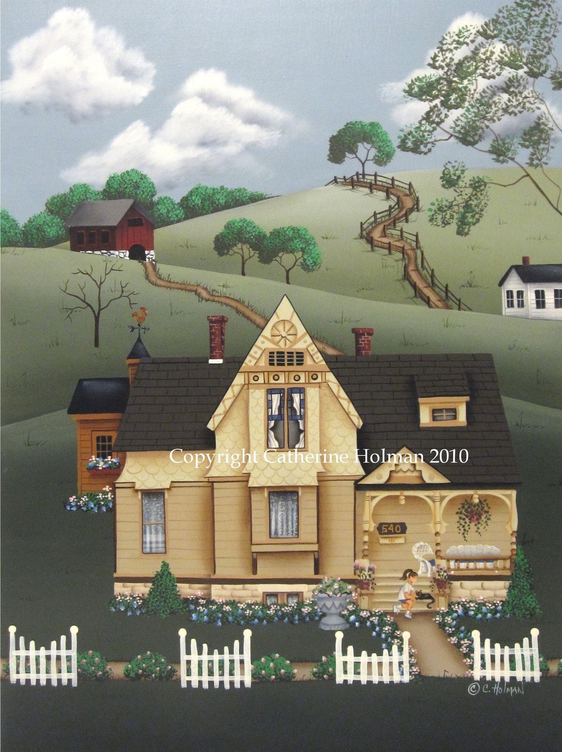Folk Art Print Fairhill Farm