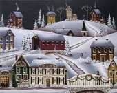 Folk Art Print Christmas in Fox Creek Village