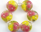 Handmade Lampwork Beads Sparkling Pink Lemonade set 6 CD Lampwork