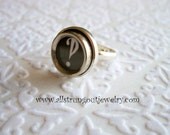 Sterling Silver Antique Typewriter Key Ring - Interrobang - Adjustable