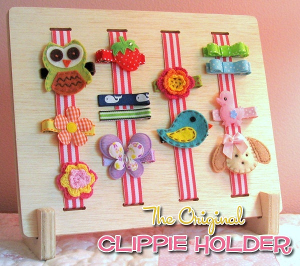 Hair Clip Holder - Hair Bow Holder - Organizer - Natural Desktop Hair Clippie Holder with your Choice of Ribbon