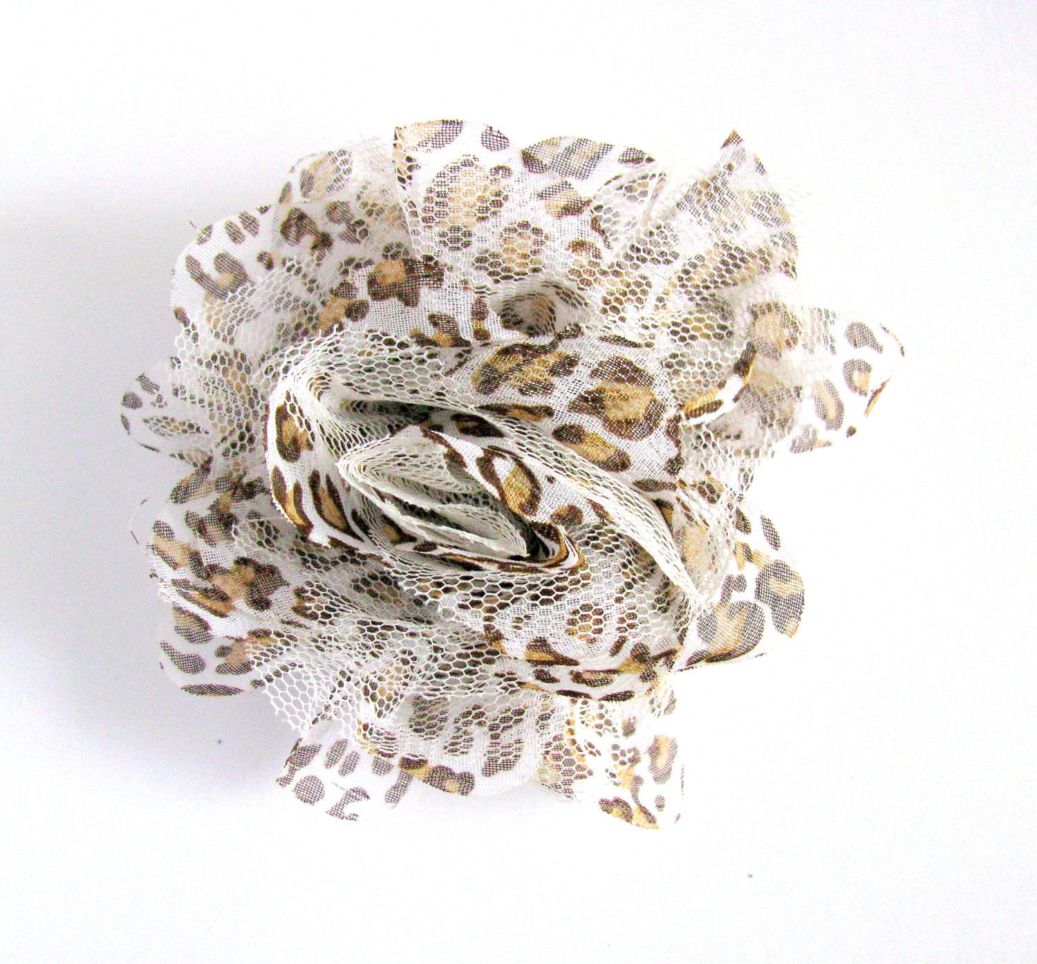 1 No-Slip, Tan Leopard Print with Lace Hair Clippie