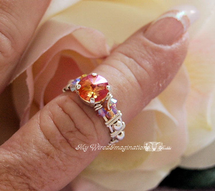 Summer Blush  - Wire Wrapped Sterling Silver Marcella Ring